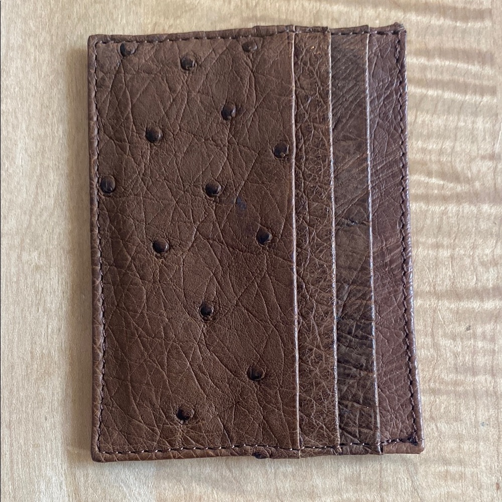Brown Ostrich-Textured Leather Card Holder